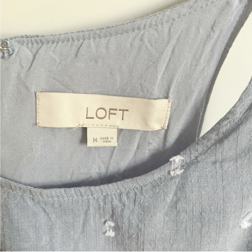 LOFT Clip Chambray sundress blue tiered swing sleeveless summer - Picture 6 of 9